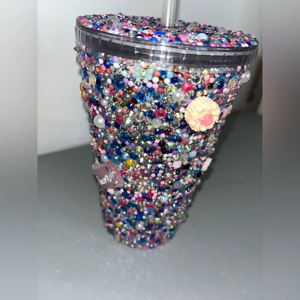 Bedazzled Shiny Bling Rhinestone Sweet Donuts Cake Lollipop Gems Multicolor Cup